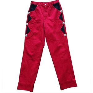 Vintage red and black high rise straight leg jeans